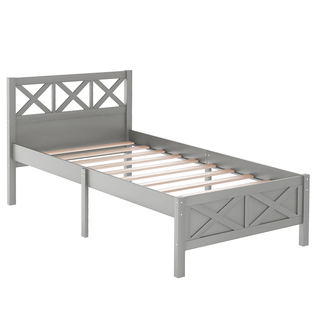Twin Size Wooden Platform Bed Frame with High Legs Gray