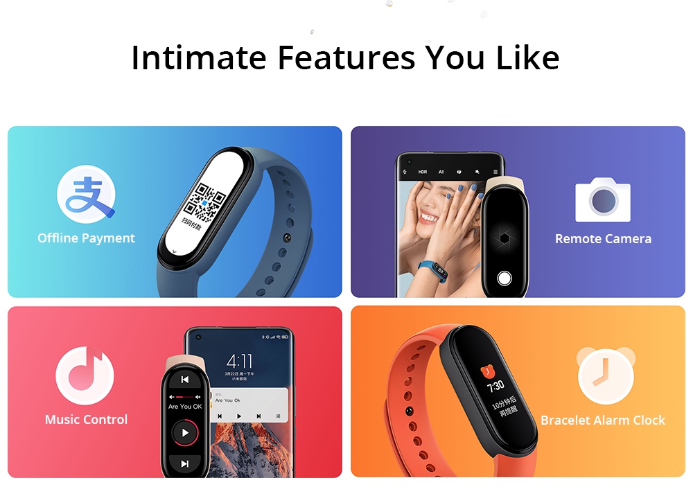 Xiaomi Mi Band 6 Smart Bracelet Heart Rate Oximetry Monitor 1.56 inch Screen Bluetooth 5.0 50 Meters Water Resistance 30 Sports Modes CN Version + Blue Replacement Strap