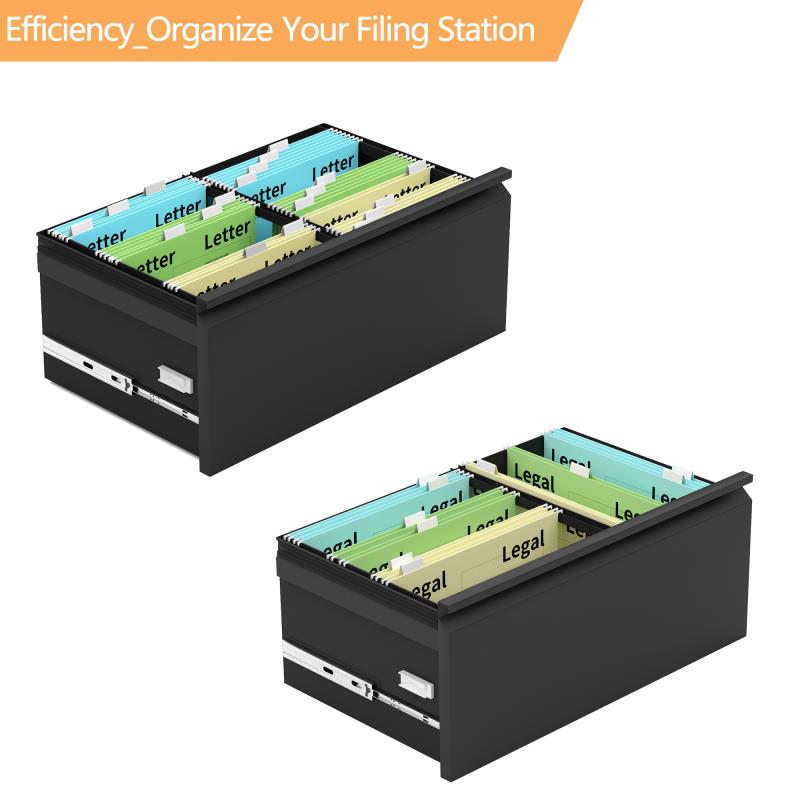 Home Office Lateral Metal Lockable File Cabinet with 2 Storage Drawers, for A4, Letter-Sized and Legal-Sized Hanging Documents - Black