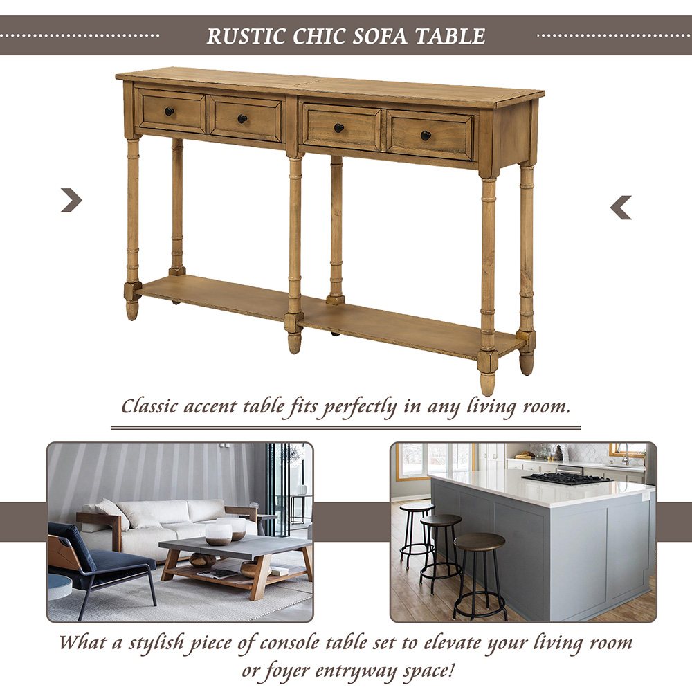 TREXM 58'' Console Table with 2 Storage Drawers, and Bottom Shelf, for Entrance, Hallway, Dining Room, Kitchen - Brown