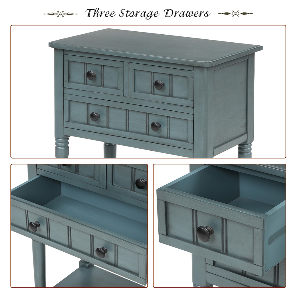 TREXM 23" Wooden Console Table with 3 Storage Drawers and Bottom Shelf, for Entrance, Hallway, Dining Room, Kitchen -  Navy