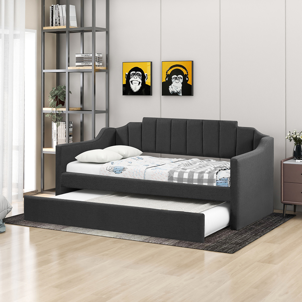 Estructura de sofá cama de poliéster doble tamaño con cama nido gris