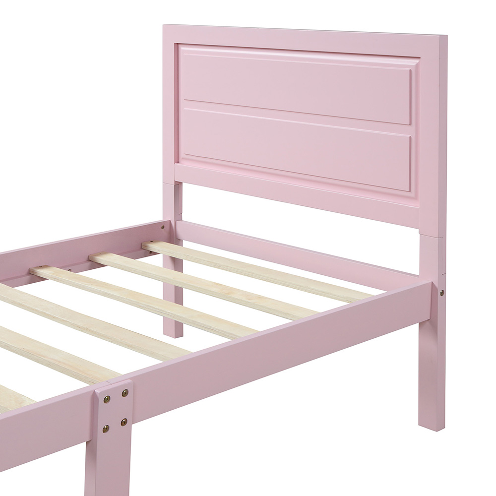 Twin-Size Wooden Platform Bed Frame with Headboard and Wooden Slats Support - Pink