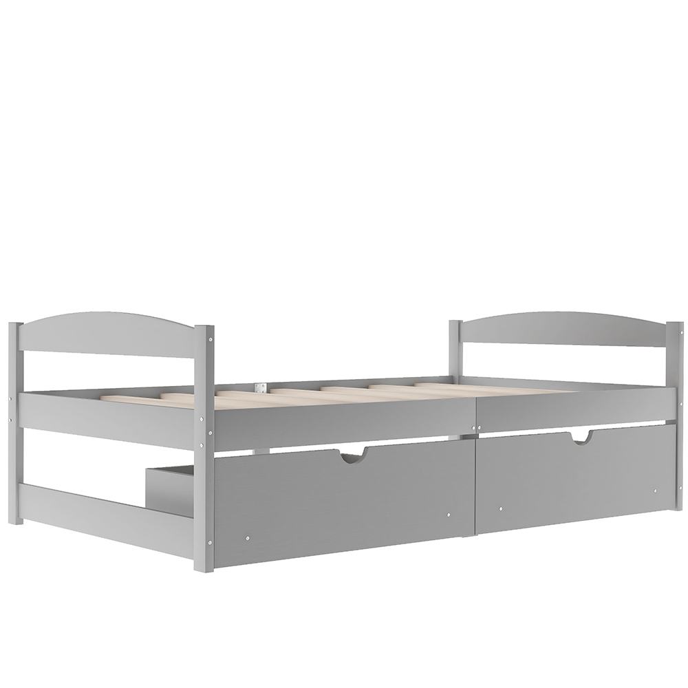 Twin Size Wooden Platform Bed Frame with 2 Storage Drawers, and Wooden Slats Support, No Spring Box Required - Gray