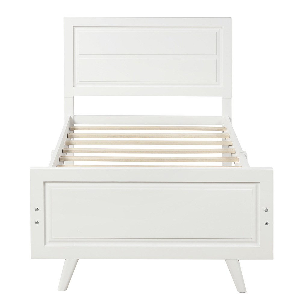 Twin-Size Wooden Platform Bed Frame with Headboard and Wooden Slats Support - White