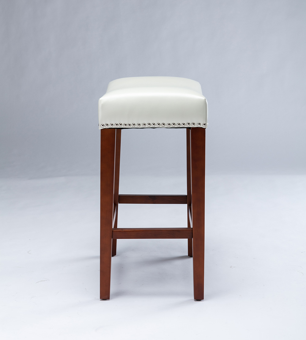 Leather Barstool Set of 2, with Wooden Legs, for Kitchen, Restaurant, Bar, Apartment, Cafe - White