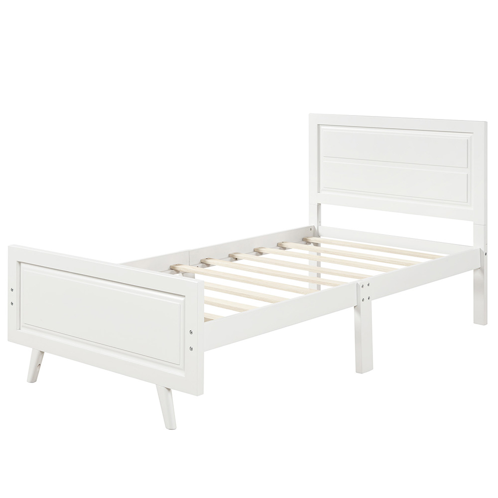 Twin-Size Wooden Platform Bed Frame with Headboard and Wooden Slats Support - White