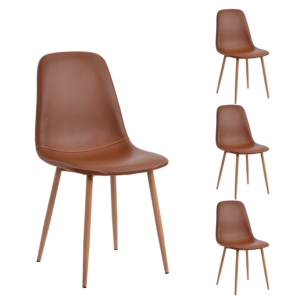 PU Leather Dining Chair Set of 4, with Backrest and Metal Feet, for Kitchen, Living Room, Bedroom, Office, Cafe - Dark Yellow