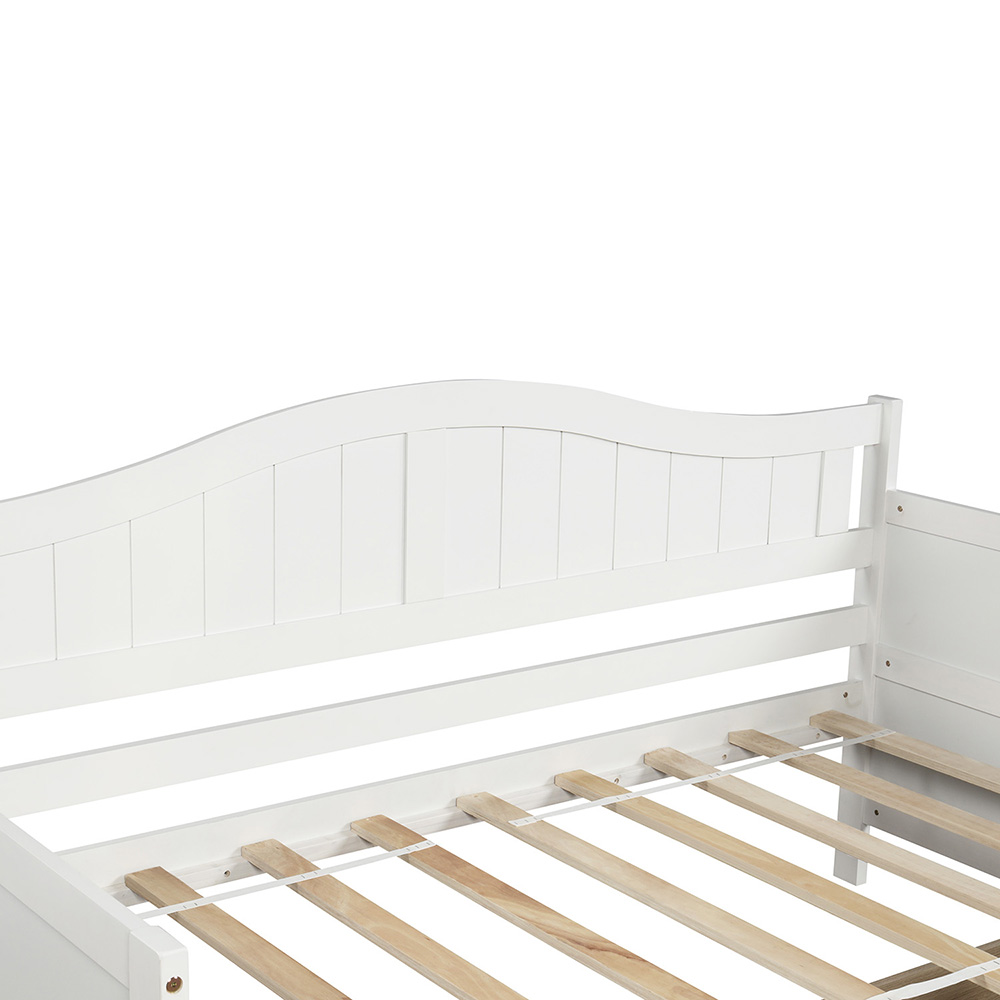 Twin-Size Wooden Platform Daybed Frame with 2 Storage Drawers and Wooden Slats Support - White