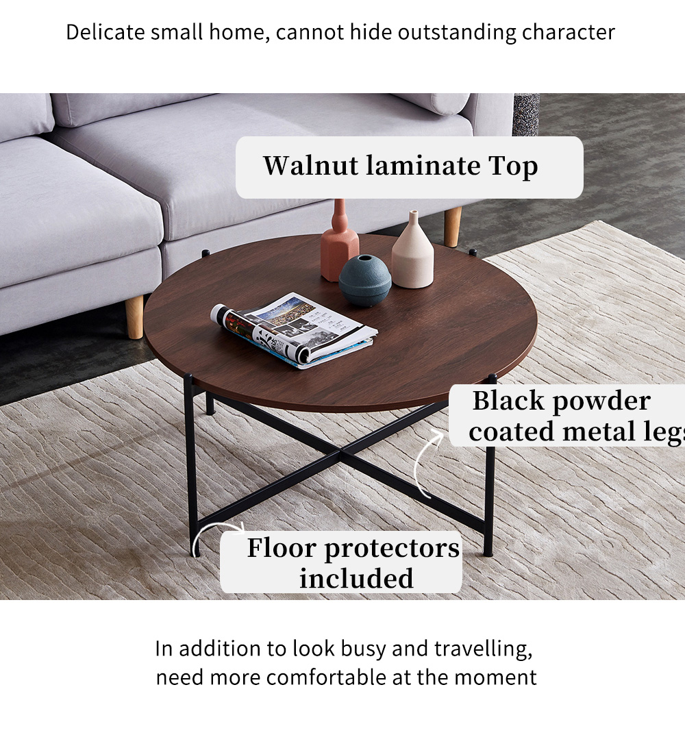 36" Modern Round Coffee Table with Imitation Marble Wooden Tabletop and Metal Frame for Living Room, Office, Apartment, Restaurant - Gold