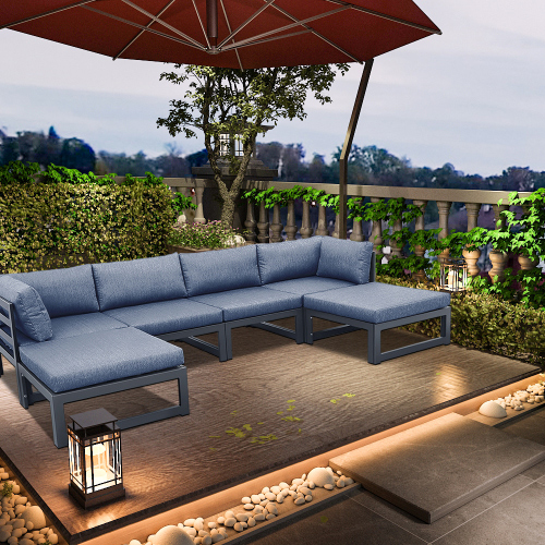 Outdoor 4-Seat Modular Sofa with 2 Ottomans Gray