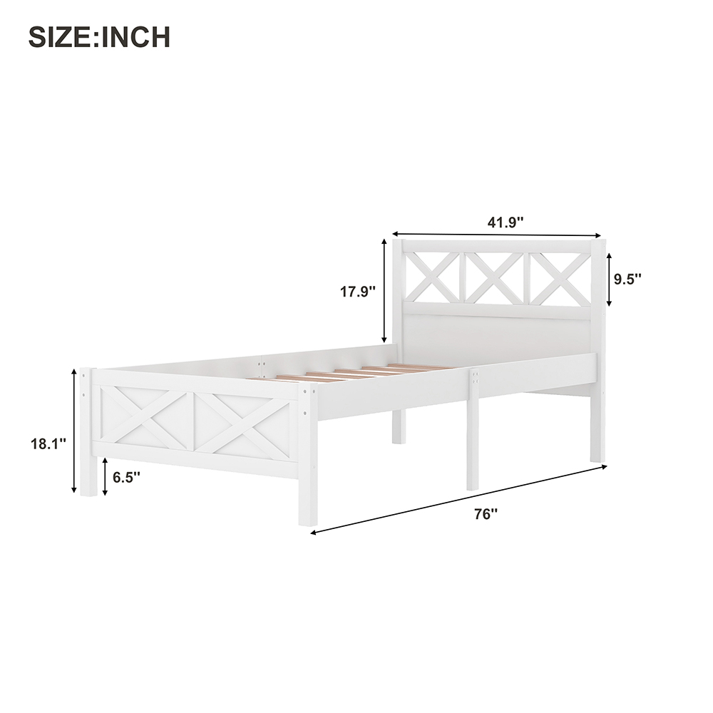 Twin Size Wooden Platform Bed Frame with High Legs White