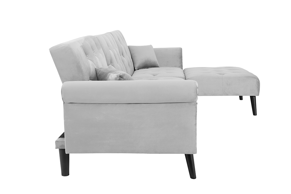 4Seat Velvet Lshaped Corner Convertible Sofa Bed Grey
