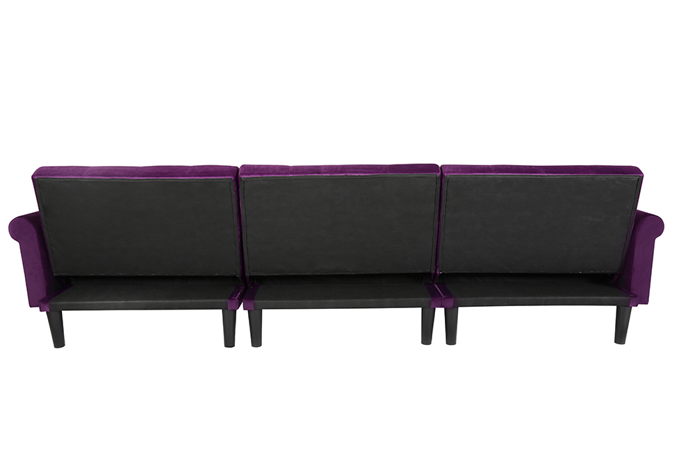 4-Seat Velvet L-shaped Corner Convertible Sofa Bed with Ergonomic Backrest and Solid Wood Feet for Living Room, Bedroom, Office, Apartment - Purple