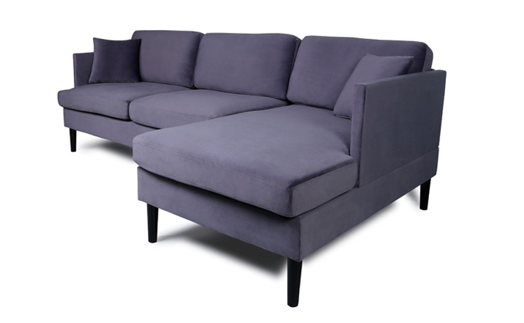 2-seat Velvet Upholstered Sofa Combination, with Chaise and Solid Wood Feet, for Living Room, Bedroom, Office, Apartment - Grey
