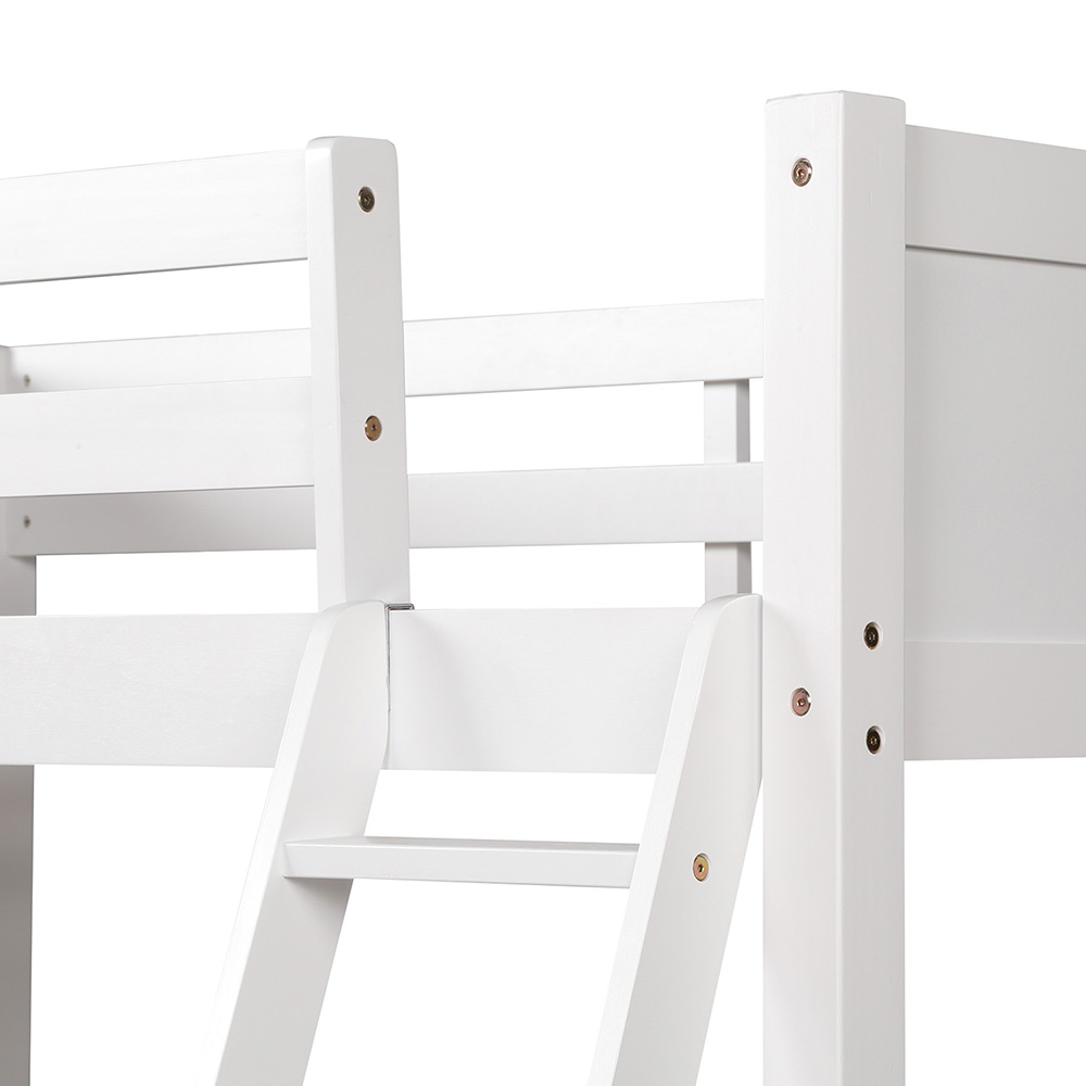 Twin-Size Wooden Loft Bed Frame with Ladder and Wooden Slats Support, Space-saving Design - White