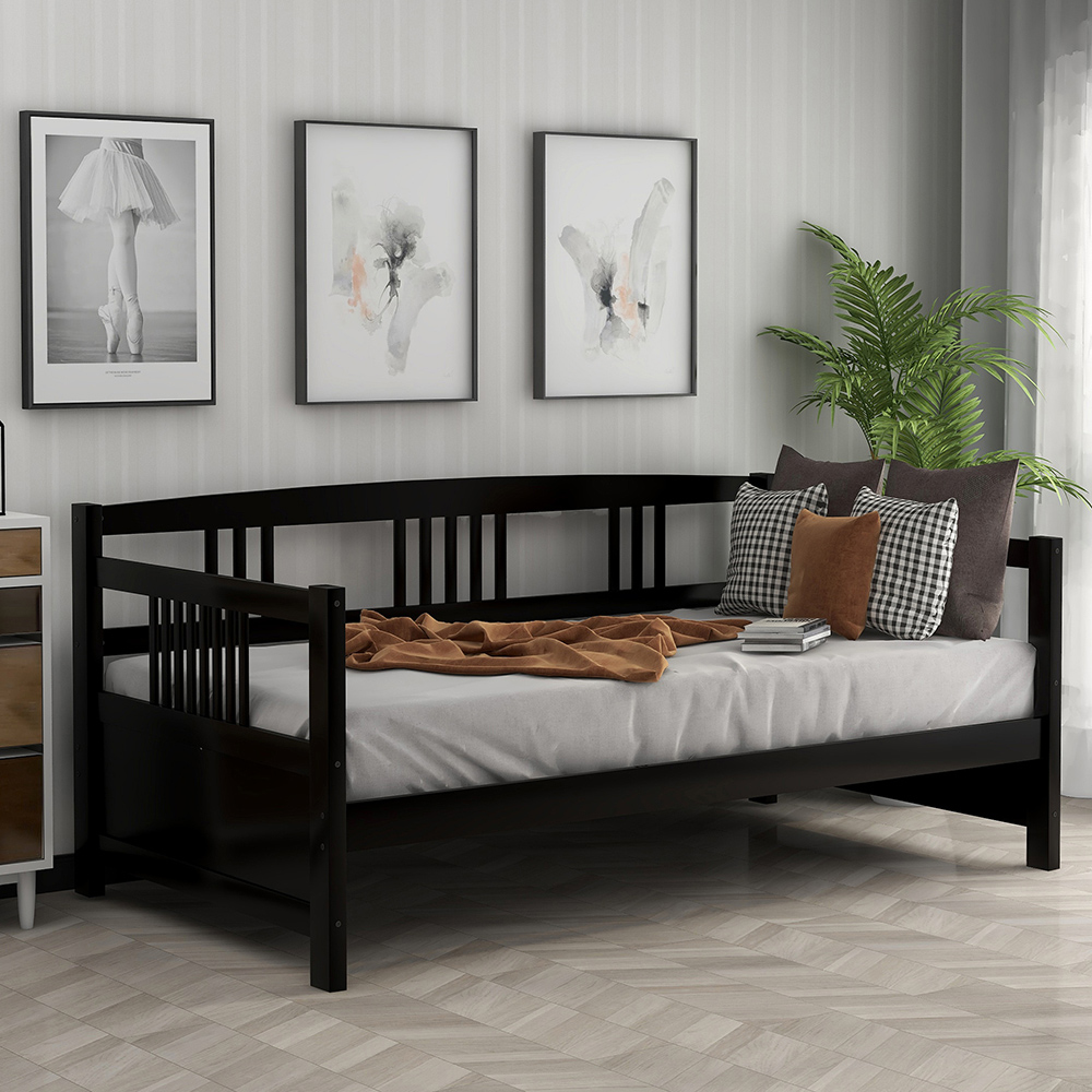78" Twin Size Wooden Daybed with High Legs and Wooden Slats Support, No Need for Spring Box, for Living Room, Bedroom, Office, Apartment - Espresso