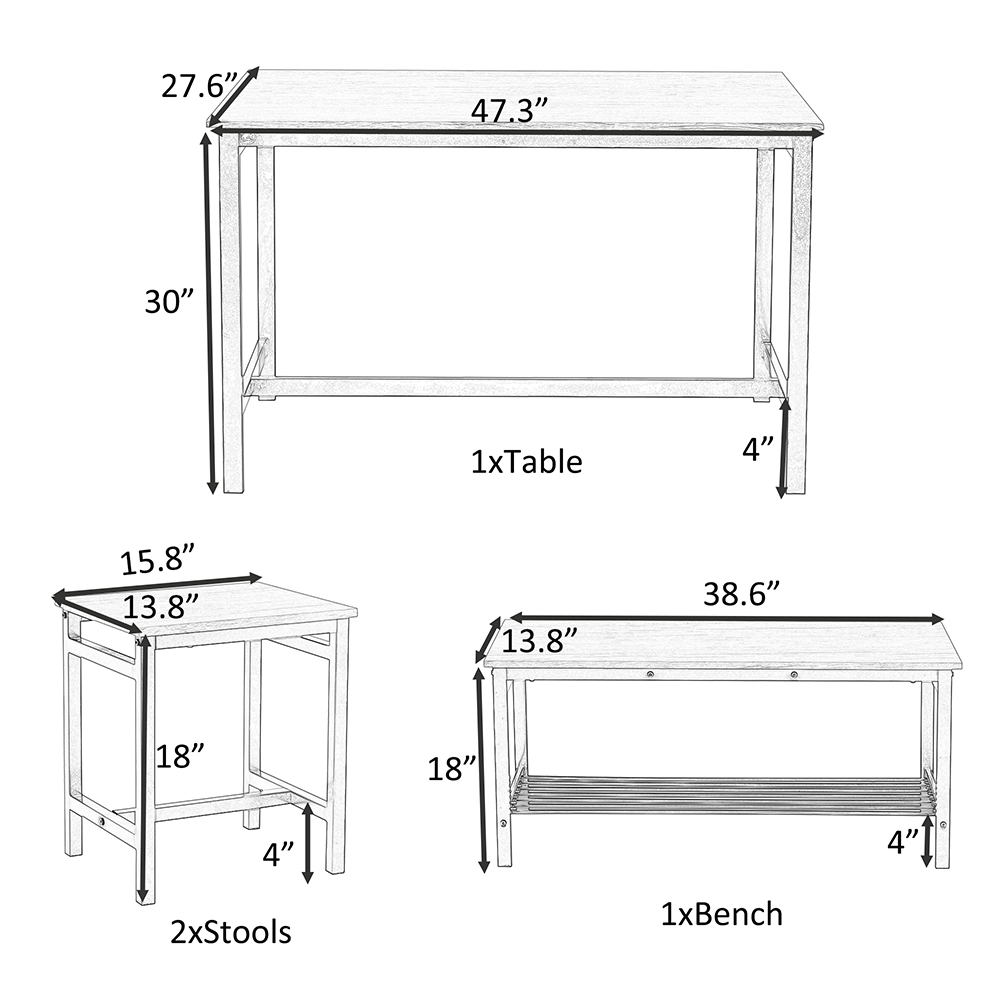 TOPMAX 4 Pieces Rustic Dining Set, Including 1 MDF Table, 2 Stools and 1 Bench for Kitchen, Living Room, Cafe, Reception Room - Brown