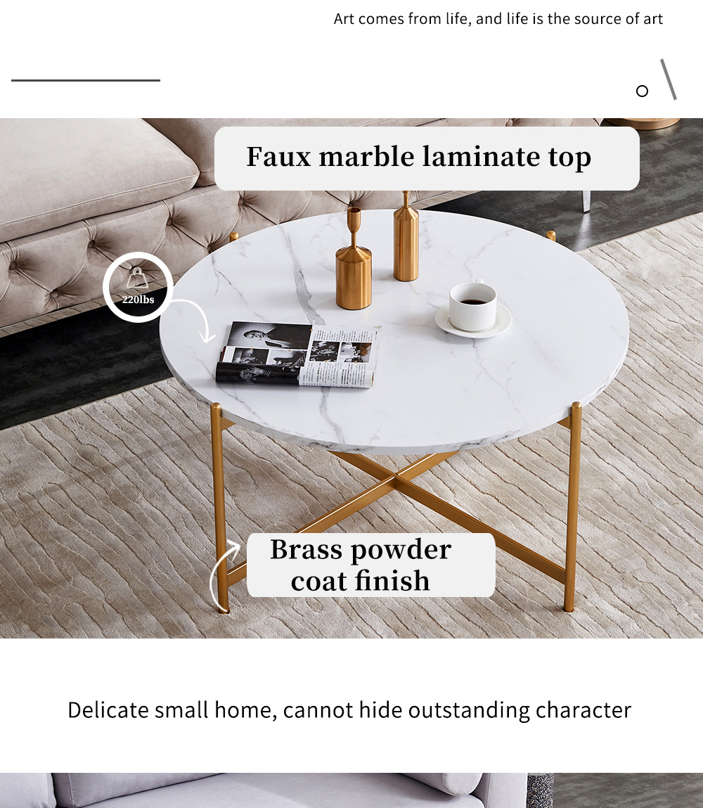 36" Modern Round Coffee Table with Walnut Tabletop and Metal Frame for Living Room, Office, Apartment, Restaurant - Black