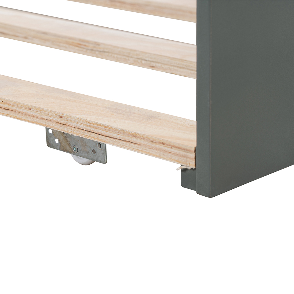 Twin-Size Wooden Platform Bed Frame with Trundle Bed, Suitable for Small Space Apartment, Room - Gray