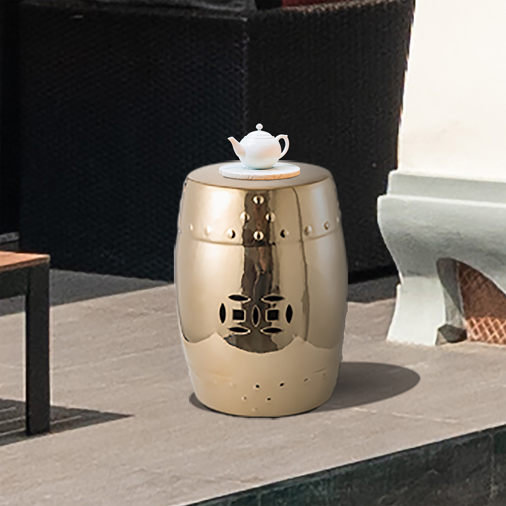 Outdoor Multifunctional Ceramic Stool for Garden, Terrace, Deck, Backyard - Gold