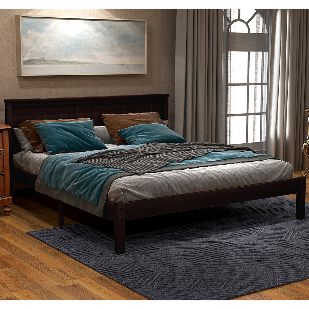 Full Size Wooden Platform Bed Frame with Headboard, and Wooden Slats Support, No Spring Box Required (Frame Only) - Espresso