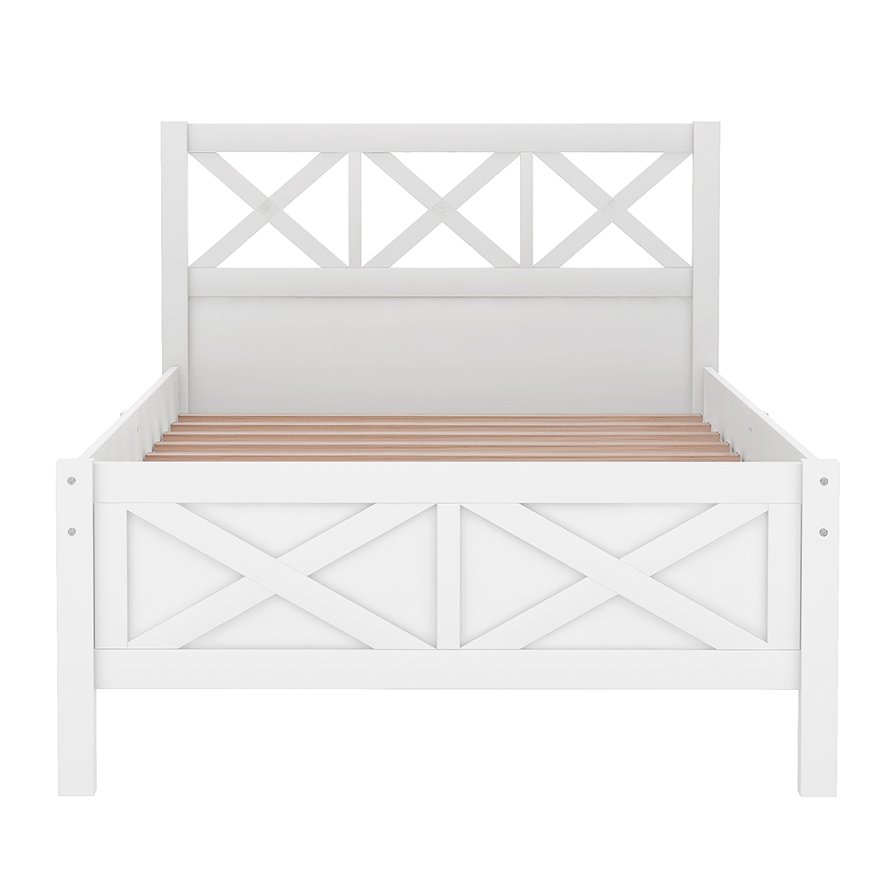 Twin Size Wooden Platform Bed Frame with High Legs White