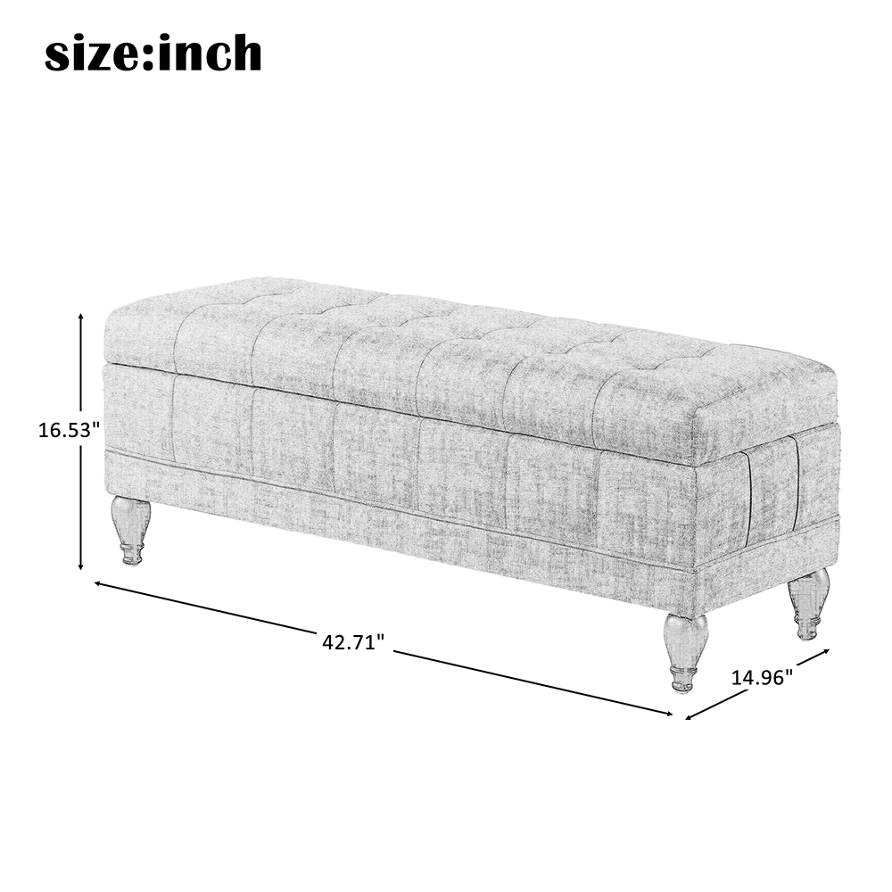 16" Polyester Tufted Upholstered Storage Bench Grey