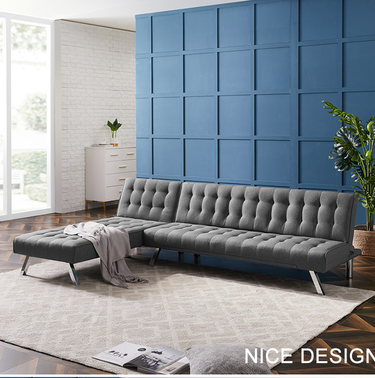 100" Lshaped Linen Fabric Upholstered Sofa Bed Grey