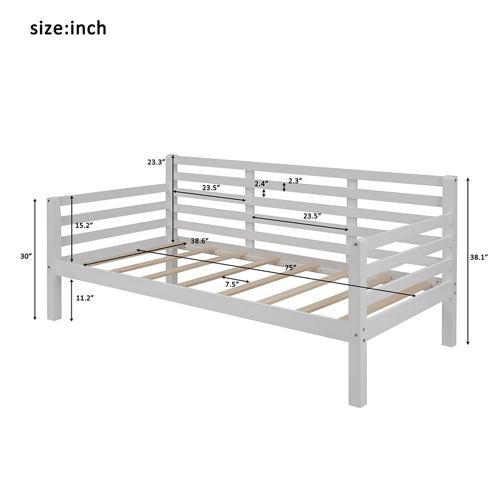 TwinSize Wooden Daybed Frame with Guardrail White