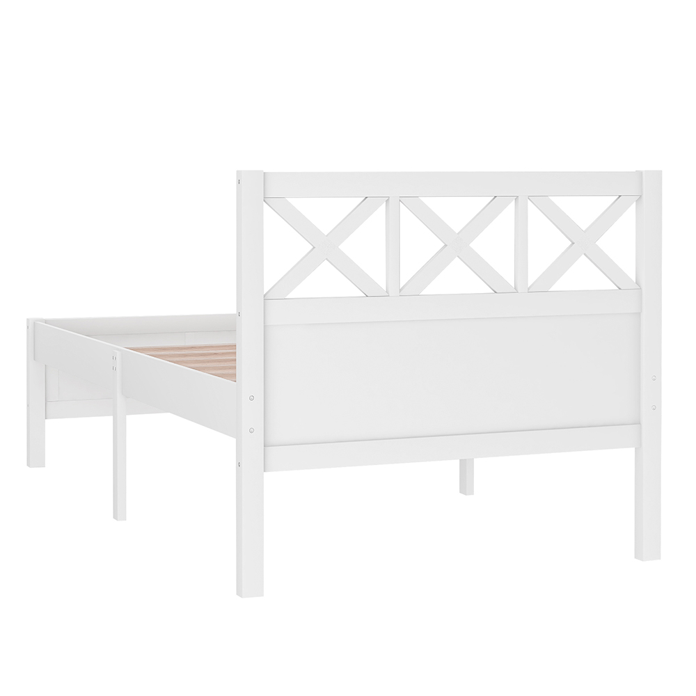 Twin Size Wooden Platform Bed Frame with High Legs White