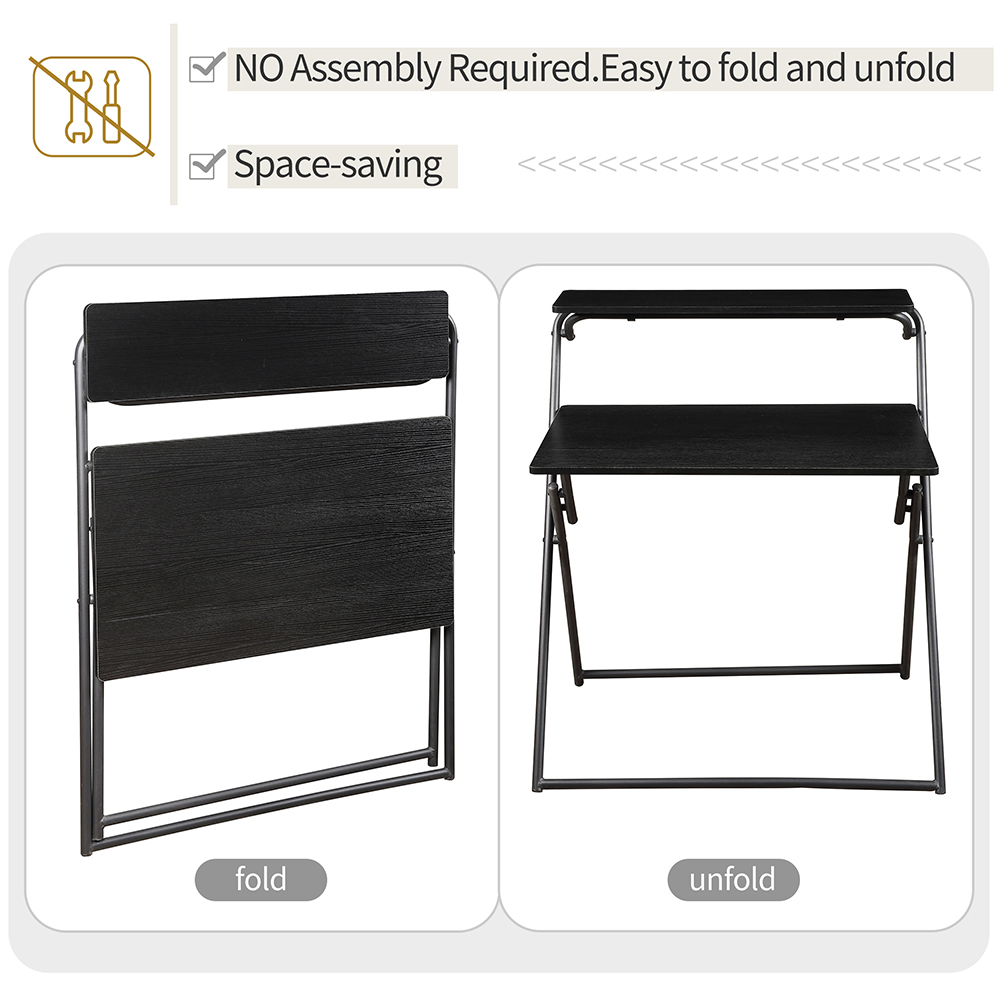 Home Office MDF Folding Computer Desk with Shelf and X-shaped Metal Legs - Black