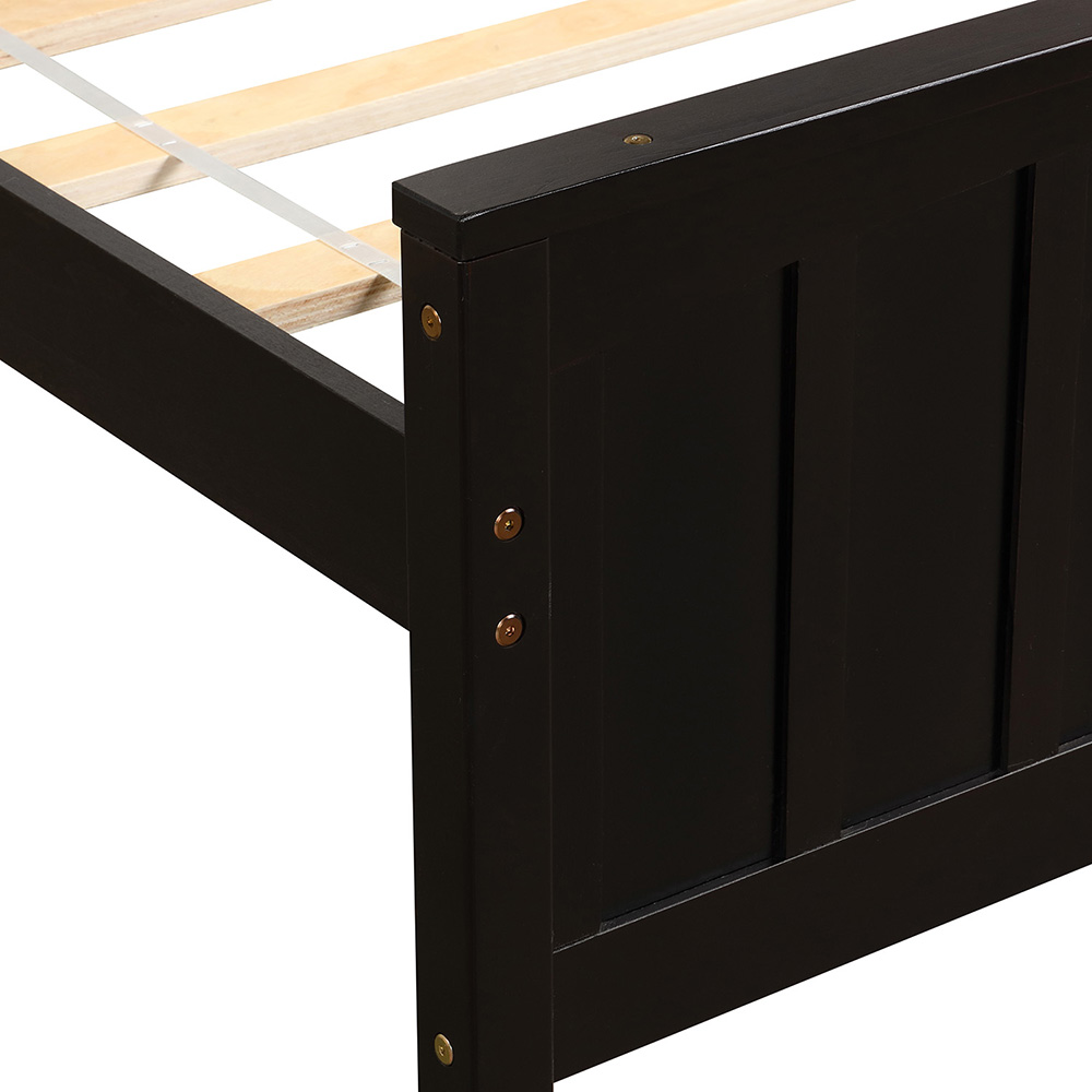 Twin Size Wooden Platform Bed Frame with Headboard, Footboard, and Wooden Slats Support, No Spring Box Required - Espresso