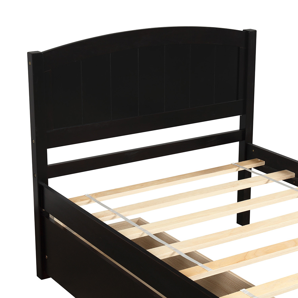 Twin Size Wooden Platform Bed Frame with 2 Storage Drawers, and Wooden Slats Support, No Spring Box Required (Frame Only) - Espresso