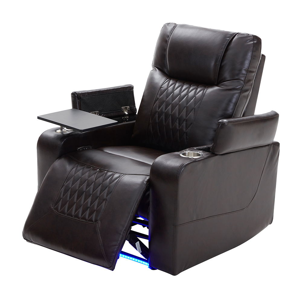 Orisfur PU Leather Electric Recliner with USB Charging Port Brown