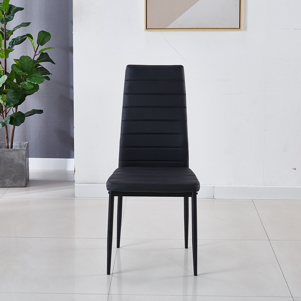 Modern Style Leather Dining Chair Set of 4, with Iron Tube Legs and High Backrest, for Kitchen, Living Room, Cafe, Reception Room - Black