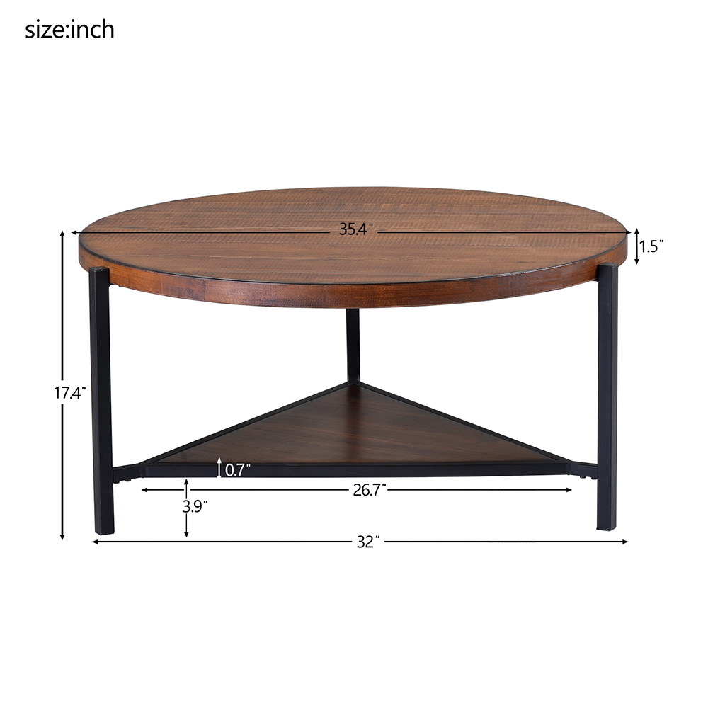TREXM 35.4" Industrial Style Round Coffee Table Brown