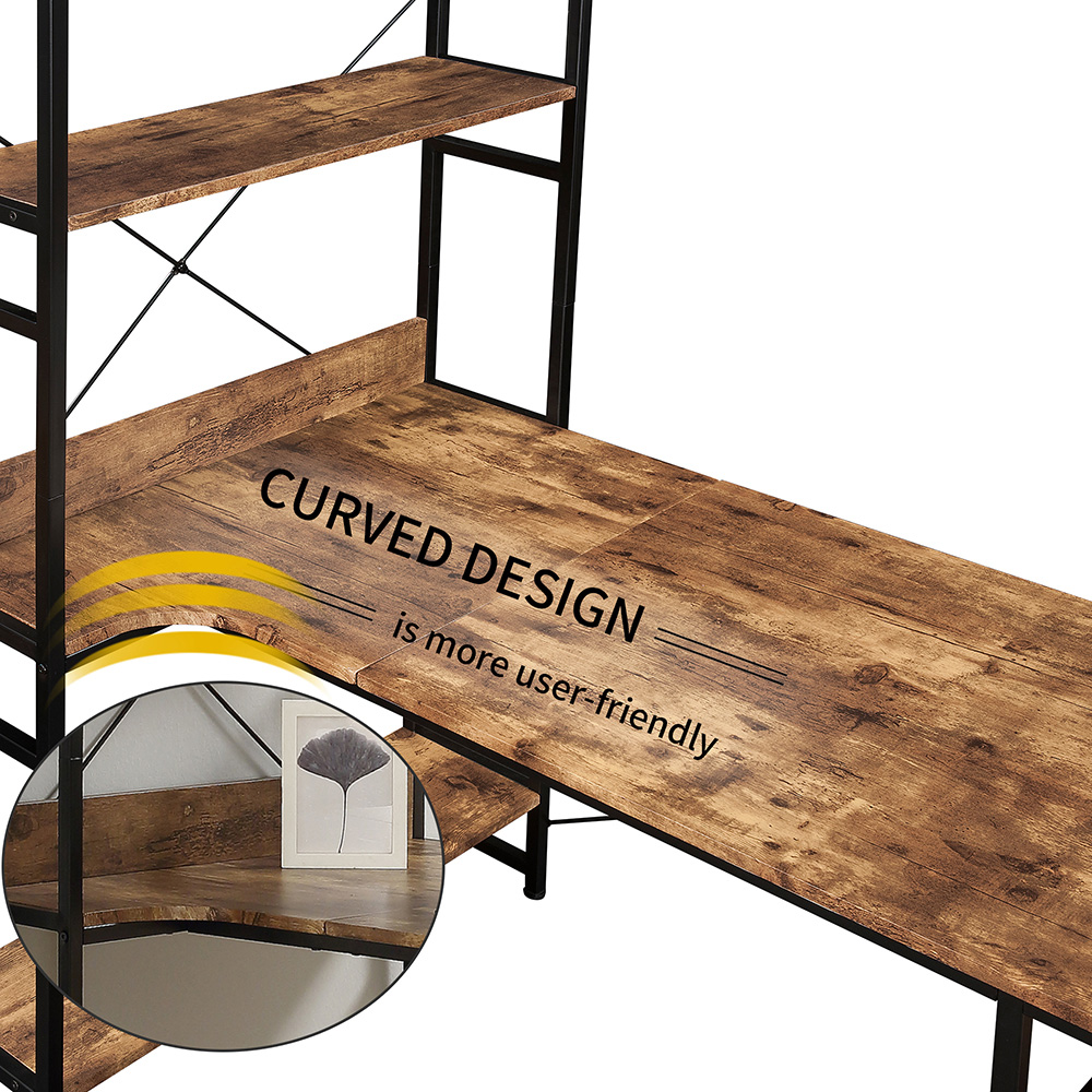 Home Office Steel Frame and MDF Board Computer Desk, with 5-layer Storage Shelf - Tiger