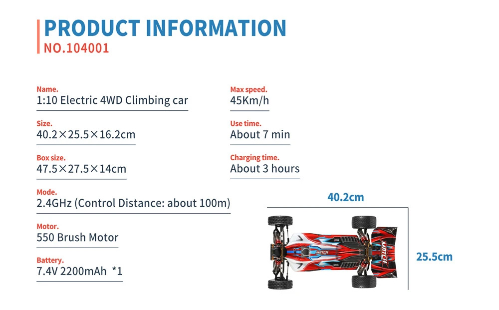 Wltoys 104001 1/10 2.4G 4WD 45km/h Metal Chassis Vehicles Model RC Car RTR