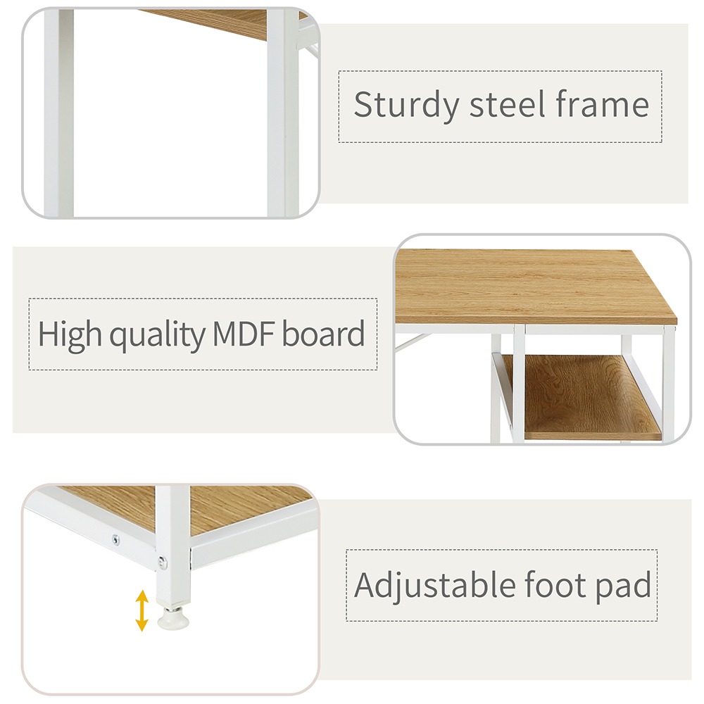 Home Office Steel Frame and MDF Board Computer Desk, with 5-layer Storage Shelf - Nature