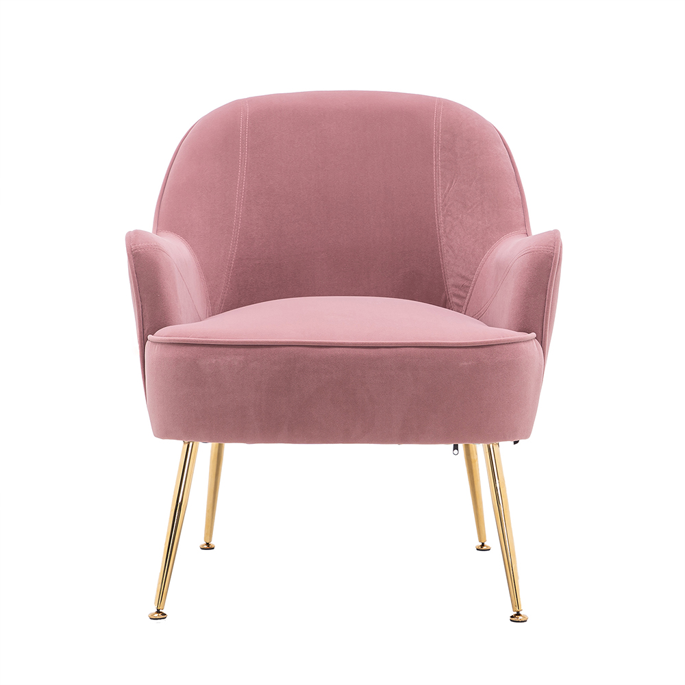 Velvet Upholstered Chair with Curved Backrest and Adjustable Metal Legs, for Living Room, Bedroom, Dining Room, Office - Pink