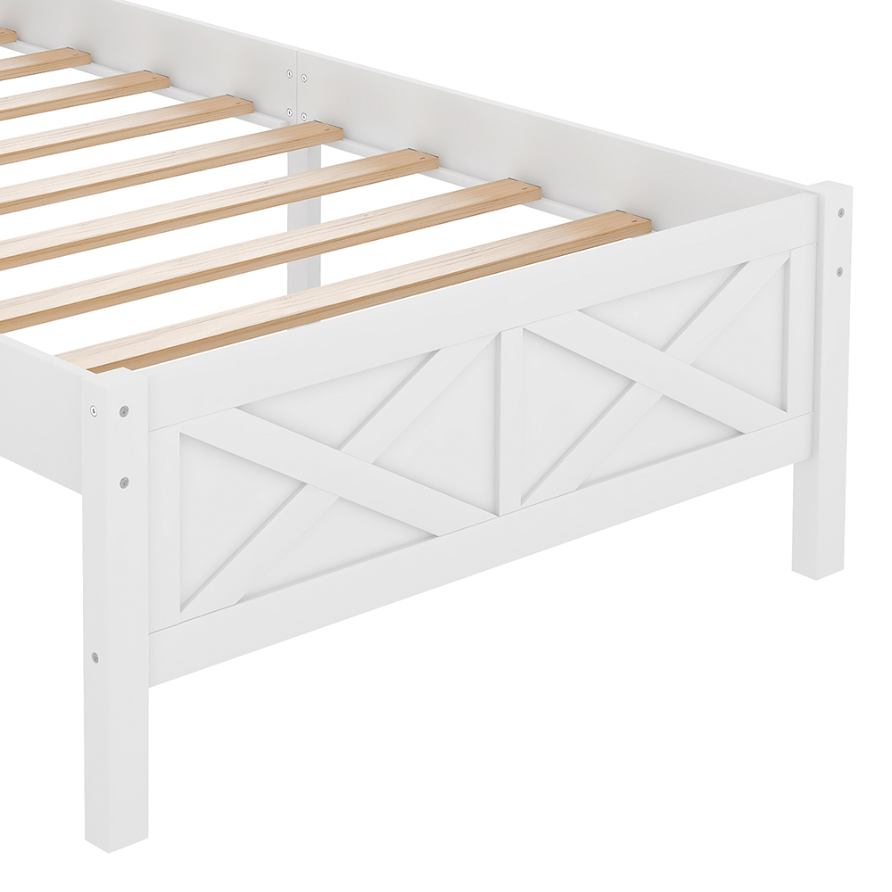 Twin Size Wooden Platform Bed Frame with High Legs White