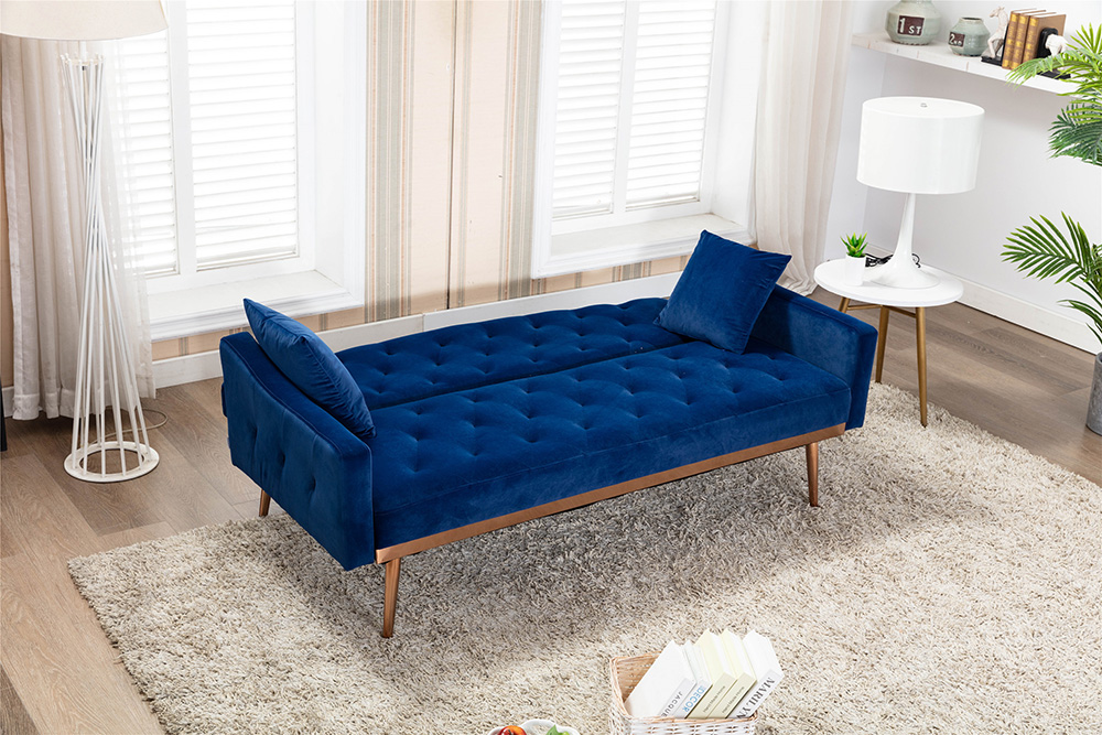 COOLMORE 2seat Velvet Sofa Bed with Stainless Feet Navy