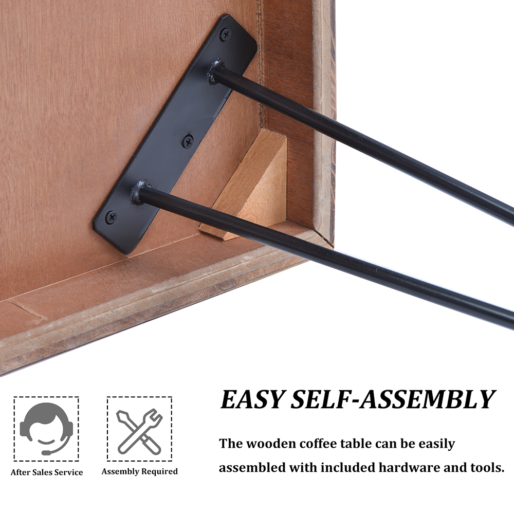 TREXM Rectangular Nature Rough Wood Coffee Table with Chevron Pattern and Metal Hairpin Legs, for Kitchen, Restaurant, Office, Living Room, Cafe - Oak