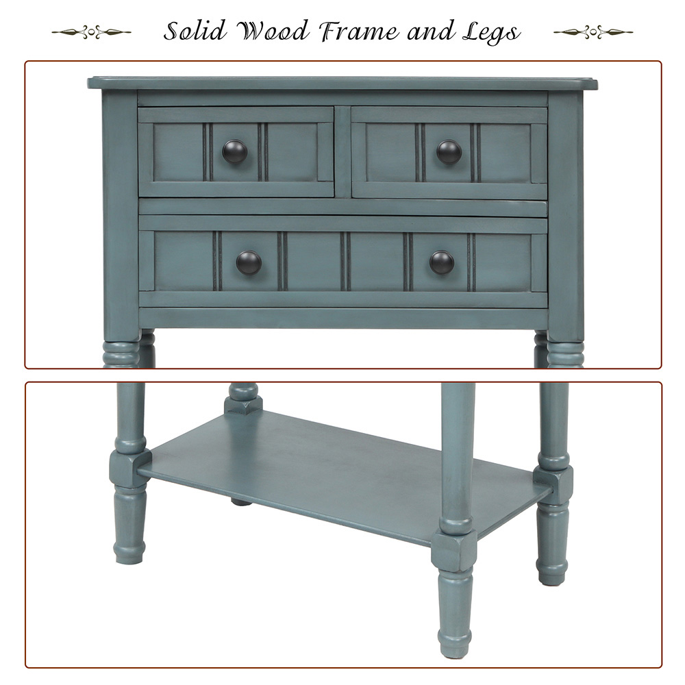 TREXM 23" Wooden Console Table with 3 Storage Drawers and Bottom Shelf, for Entrance, Hallway, Dining Room, Kitchen -  Navy
