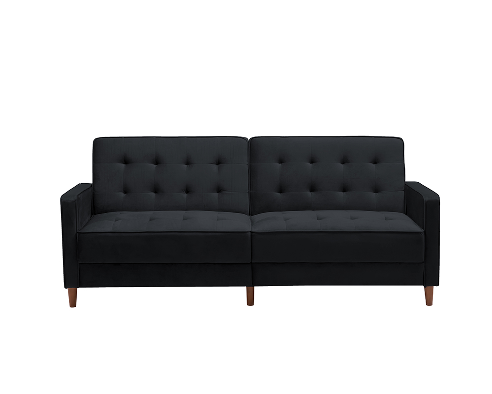 78" Velvet Fabric Upholstered Sofa Bed with Square Armrests Black
