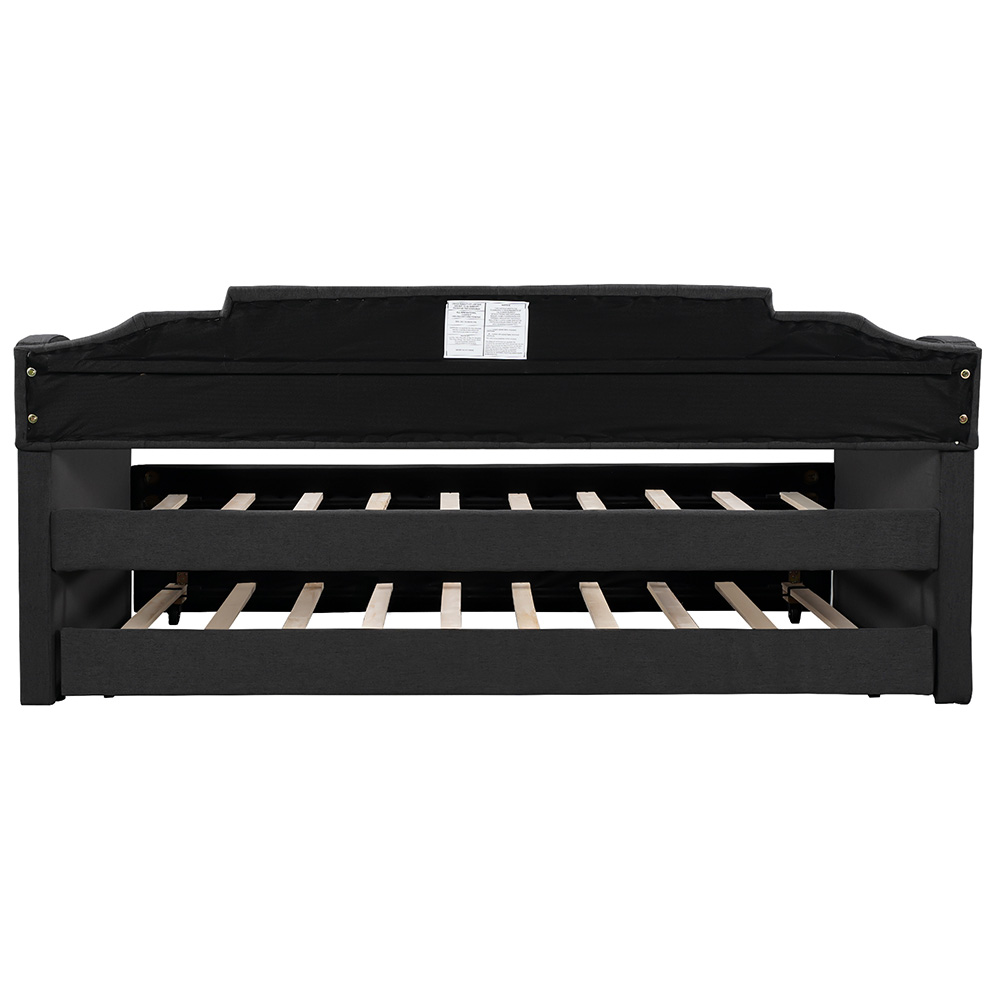 Twin Size Polyester Daybed Frame with Trundle Bed and Wooden Slats Support, No Need for Spring Box, for Living Room, Bedroom, Office, Apartment - Gray