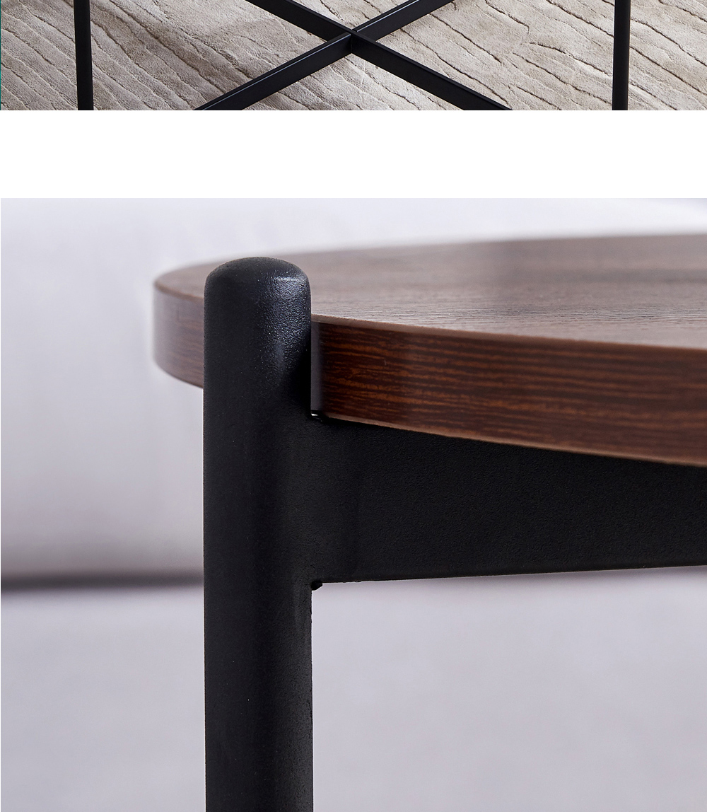 36" Modern Round Coffee Table with Walnut Tabletop and Metal Frame for Living Room, Office, Apartment, Restaurant - Black