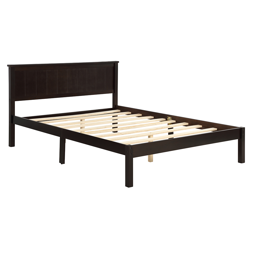 Full-Size Wooden Platform Bed Frame with Headboard and Wooden Slats Support - Espresso