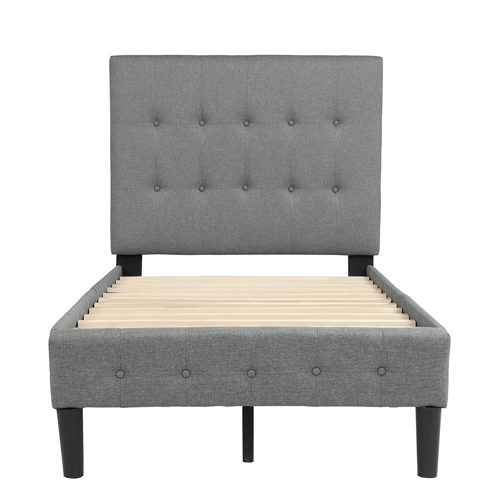 Twin Size Upholstered Platform Bed Frame with Tufted Headboard, Footboard, and Wooden Slats Support, No Spring Box Required (Frame Only) - Gray